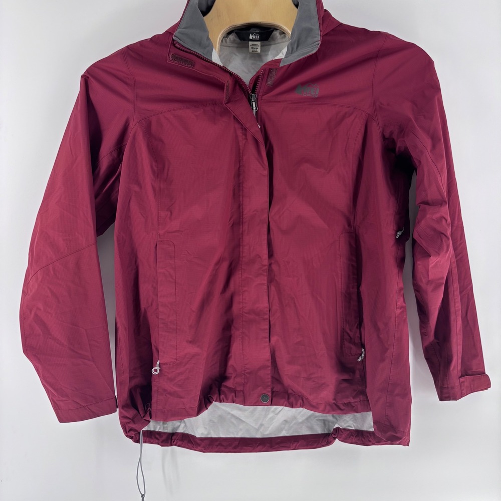 REI Co-op Rain Jacket Womens 1X Burgundy Recycled Nylon Hooded Shell Hiking - Picture 1 of 6